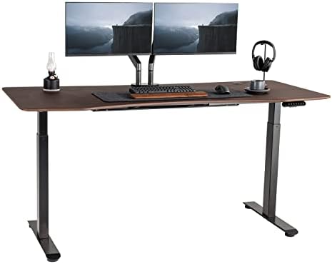 FinerCrafts Standing Desk 71 x 32 Inches Dual-Motor Height Adjustable Desk Electric Sit Stand Desk Home Office Desks Whole Piece Desk Board (English Walnut Desktop/Black Frame)