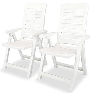 vidaXL 2X Gartenstuhl Verstellbar Witterungsbeständig Hochlehner Liegestuhl Klappstuhl Klappstühle Gartenstühle Stuhl Stühle Kunststoff Weiß