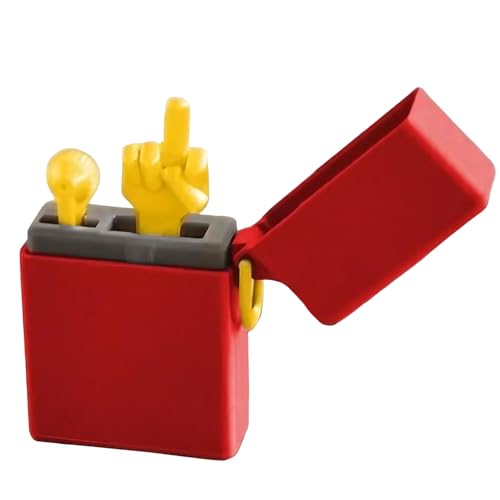 Briquet surprise amusant pour doigt d'honneur dans une boîte - Réglable - Cadeau idéal pour homme et femme - Rouge