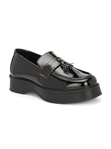 Image of Leo Fitness Men's Patent Leather Look Chunky Tassel Loafer Shoes