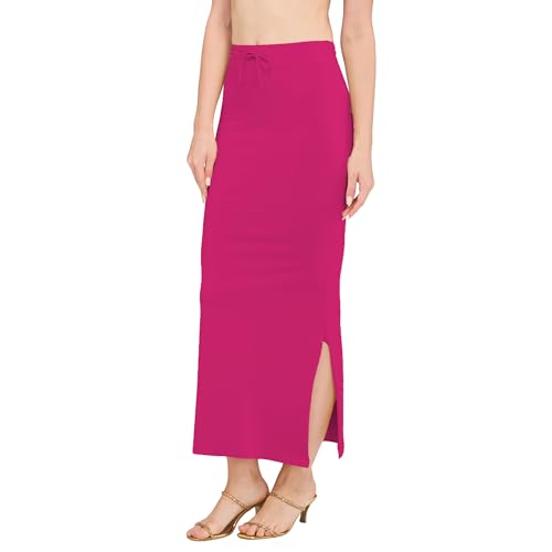 Image of DESI GIRL Cotton Lycra Stretchable Saree Shapewear Petticoat for Plus Size with Drawstring for Women | Fishcut Saree Petticoat with Side Slit for Easy Movement | Saree Shaper | Long inskirt
