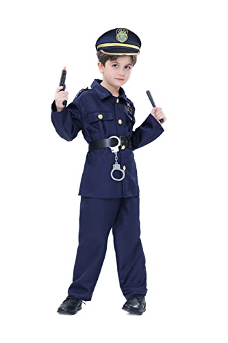 Antbutler Kinder Polizei Kostüm 7ps Polizei Ausrüstung Dress up Polizei Hemd Hosen Polizeimütze für Halloween Karneval Junge (L) Cover
