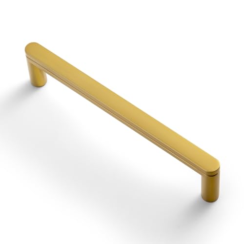 Goo-Ki 6 Pack 5 Inch Bruhed Gold Cabinet Pull Handle  Decorative Grooved Texture & Non-Slip Grip for Farmhouse/Industrial Cabinetry
