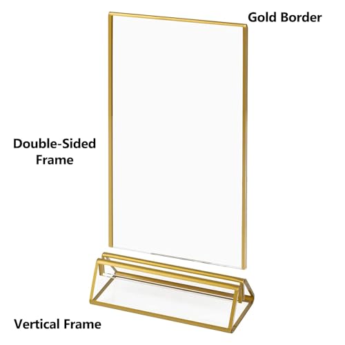 Boxalls Acrylic Sign Holders 4x6 in Gold, 6 Pack Picture Frame Table Number Wedding Holder, Vertical Photo Stand Double Sided, Menu Recipe Restaurant Reserved Display Centerpieces Bulk Frames