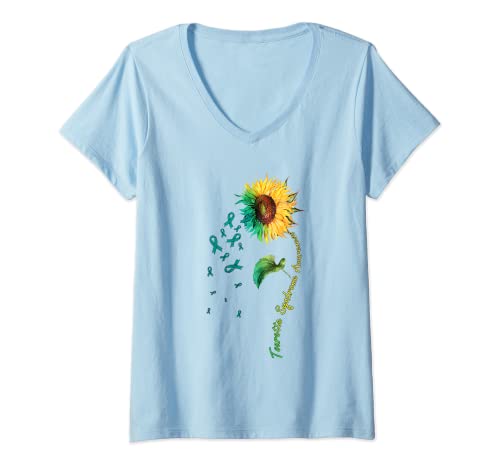 Damen Tourette Syndrome Awareness Sunflower T-Shirt T-Shirt mit V-Ausschnitt
