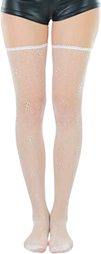 Image of ToBeInStyle Women's Sexy Nylon Versatile Fine Fishnet Thigh High Stockings w /Opaque Band