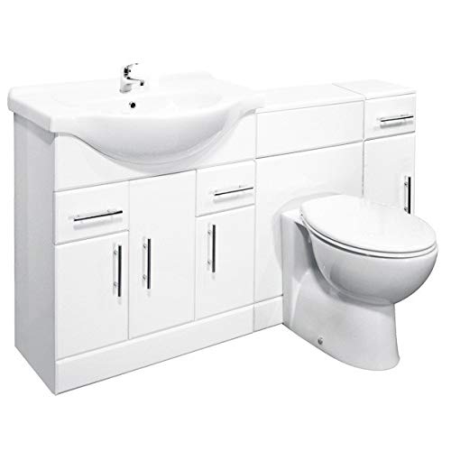VeeBath Linx 1500mm Bathroom Vanity Unit Cabinet Combination Set with Storage and WC Toilet Unit, Pan and Cistern