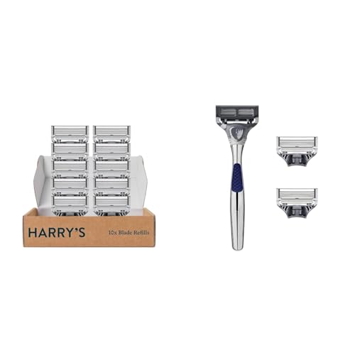 Harry's Razor Blades Refills - 10 count & Harry's Razors for Men - Chrome Razor Handle | 5 Blade Razor with Lubricating Strip & Precision Trim - image 1