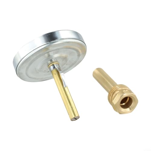 Termómetro bimetálico 0°C-120°C, caja de acero inoxidable de 63 mm con funda de latón de 1/2 pulgada para calefacción central, calderas, ollas, parrillas y barbacoas