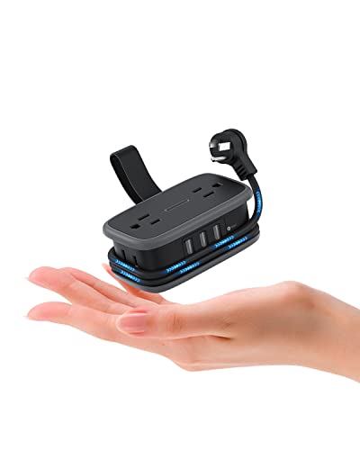 NTONPOWER - Travel Power Bar with USB Ports, 4 Outlets 3 USB Ports, NTONPOWER Small Power Strip with 4ft Short Indoor Extension Cord Retractable, Compact Size for Travel, Home Office, Hotel, Black