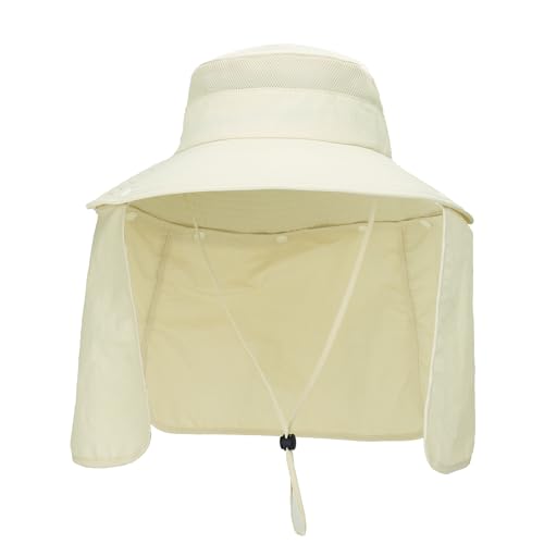 Sun Hat for Working Outdoors Men UPF 50 Protection Waterproof Fishing hat with Neck Flap Large Brim Beige