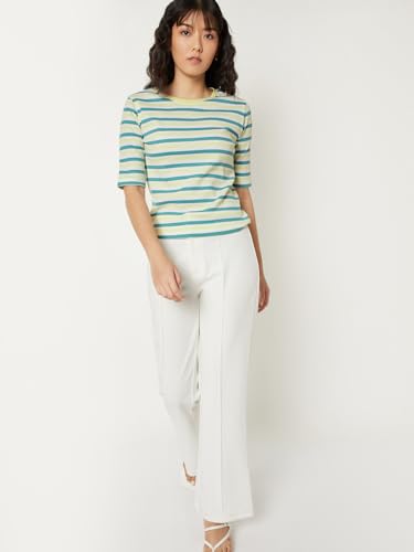 Image of Max Women Striped Ribbed T-Shirt Regular Fit