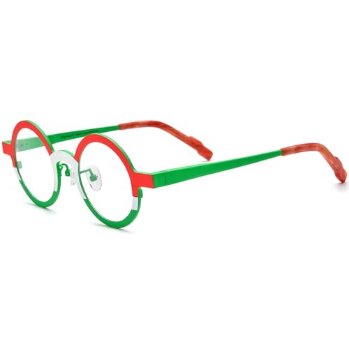 Image of FONEX Colorful Pure Titanium Glasses Frame Women Retro Round Eyeglasses