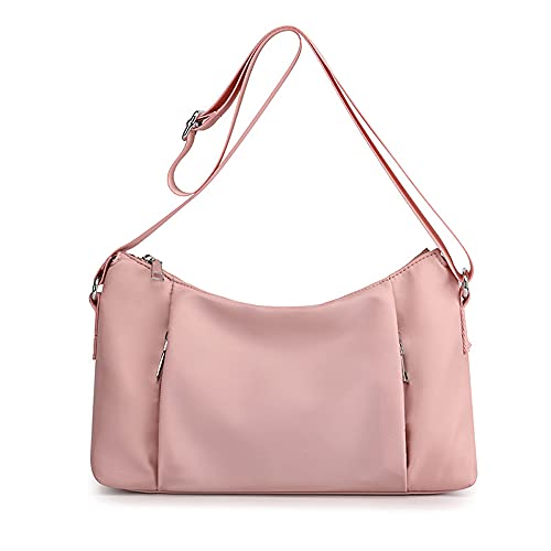 Sac à main en nylon rose pour femme grand volume couleur unie medium
