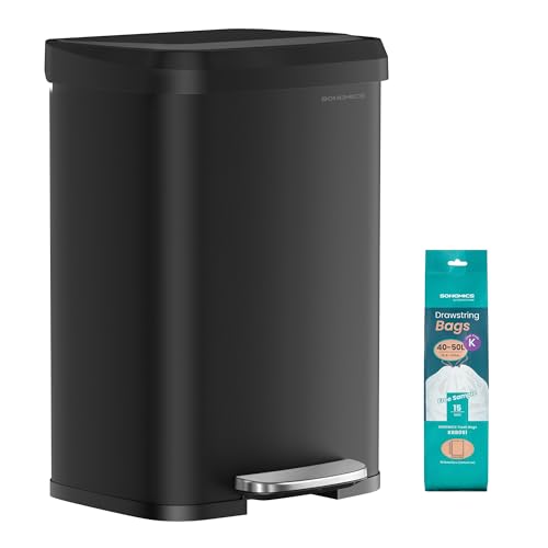 SONGMICS Kitchen Trash Can, 13 Gallon (50 L) Stainless Steel Garbage Can, with Stay-Open Lid and...