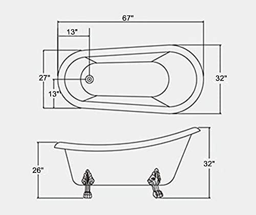 67 In Clawfoot Freestanding Bathtub, Acrylic Wine Red Soaking Bathtub, Antique Slipper Elegant Bathtub With Brass Drain, Cupc Certified (Yg851) #TOP1