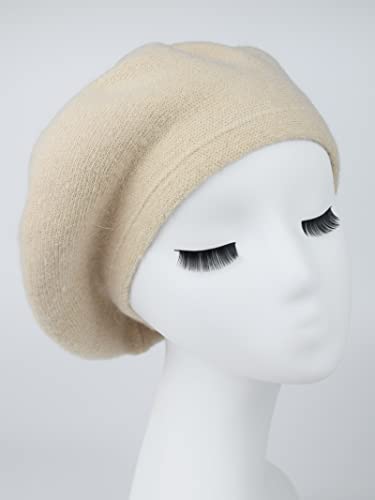 Womens Winter Beret Hat, Rabbit Hair Knitted Beanie Cap Fall Winter French Classic Beret Beige #TOP3