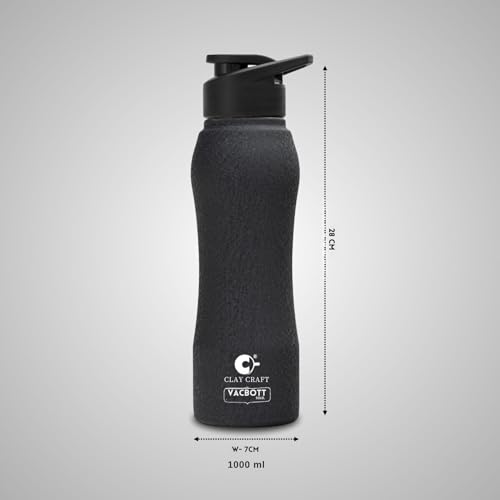 Image of Clay Craft VACBOTT Neo Single Walled Non Insulated Water Bottle-1000ML, 6-Piece(Black) Leak Proof | Easy Grip |Easy To Carry| Gym Bottle | Home | Kitchen | Hiking | Treking Bottle | Travel Bottle