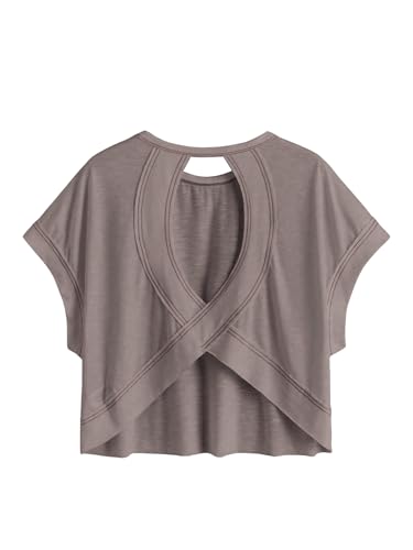 Image of SOLY HUX Women Open Back Tops Workout Backless Tee Casual Athletic Shirts Short Sleeve Oversized Gym T Shirt