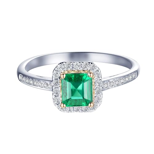 Emerald Ring, Solid 18K White Gold Rings - Emerald and Diamond Ring, Natural Emerald Green Ring Genuine Diamond Ring White Yellow Two Tone Gold Band For Women Ladies Engagement & Wedding2