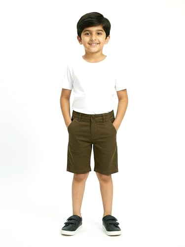 Image of KiddoPanti Boys Solid Cotton Woven Knee Length Formal Shorts