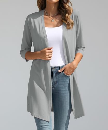 Image of YSYOKOW Lightweight Cardigans for Women 3 /4 Sleeve Long Open Front | Cardigan sweaters for women lightweight, summer cardigans for women lightweight, long cardigans for women trendy, dressy