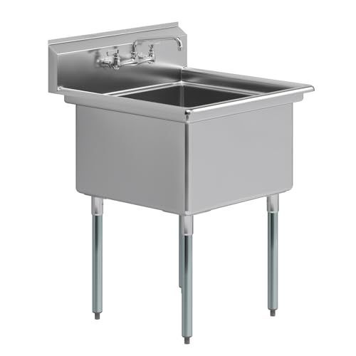 Image of AmGood Stainless Steel Prep & Utility Sink | 304 Stainless Steel | Overall Size: 30 in. x 29.5 in. | Restaurant, Kitchen, Laundry, Garage | NSF (Bowl Size: 24 inch x 24 inch + Faucet)