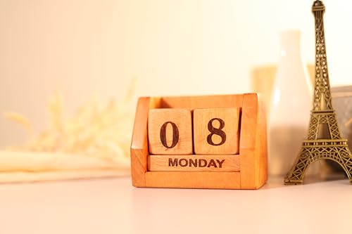 Image of Handmade Wooden Perpetual Desk Calendar | Vintage Wooden Table Calendar for Home & Office Decor (CALENDER 4)