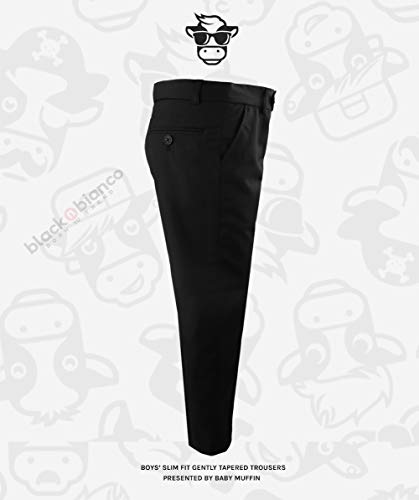 Black n Bianco Boys' First Class Slim Fit Trousers Dress Pants Gently Tapered Flat Front - Presented by Baby Muffin4