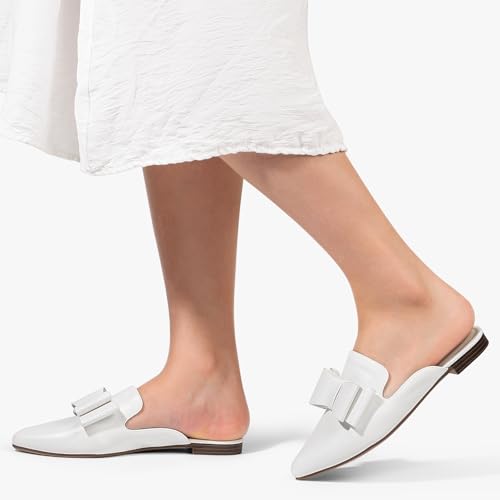 Image of MUSSHOE Mules for Women with Bow Knot: Pointed Toe Flats - Cloud-Cushion Suede Backless Loafers for Office & Casual Wear - Wide-Fit Friendly Slip On Slides with Memory Foam
