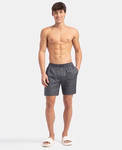 Image of Jockey HG18 Men's Tencel Lyocell Cotton Checkered Boxer Shorts with Side Pockets Navy XL