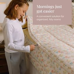 Image of Beddy's Flower and Gingham Durable Zipper Bedding for Kids - Bed in a Bag - Yellow Gingham Sheets with Floral Comforter - Includes 2 Pillowcases & 2 Shams - Easy to Make & Wash - Queen