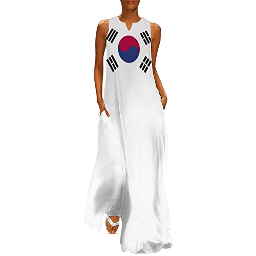 Image of TAIZIYEAH Long Dress Elegant Casual Long Dress Korean Flag Girls Summer Sunshine Beach Skirts for Womens S
