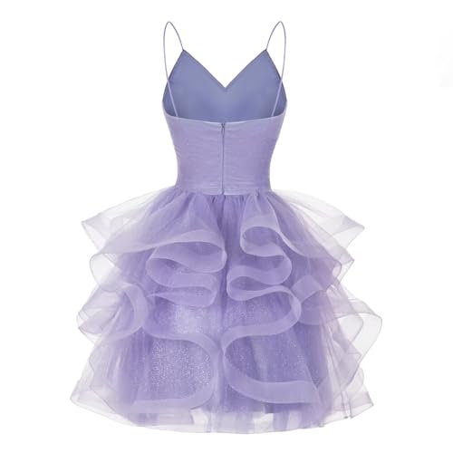 YOFF Glitter Tulle Tiered Short Homecoming Dresses for Juniors 2025 Ruffle A-Line Spaghetti Straps Prom Cocktail Dress YO0672