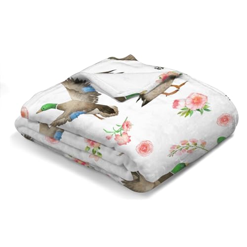 Image of Mallard Duck Boho Floral Baby Blanket for Boys & Girls Duck Hunting Newborn Kids Toddler Baby Nursery Bed Blanket Stroller Crib Soft Warm Receiving Blankets Wild Animal Swaddle Blanket 40x50