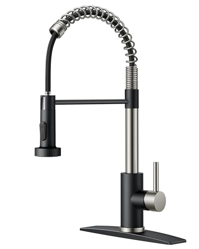 Image of FORIOUS Kitchen Faucet with Pull Down Sprayer, Stainless Steel Commercial Single Handle Classic Spring Pull Out Sink Faucet for Pot Filler, Farmhouse Camper Bar Laundry Room, Black Brushed