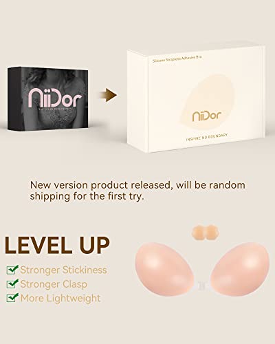 Niidor Adhesive Bra Invisible Strapless Backless Silicone With Nipple Covers Cup B Pink #TOP4