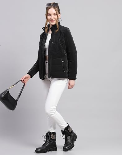 Image of Monte Carlo Womens Regular Fit Full Sleeve Collared Solid Winter Puffer Jacket Made From Blend Poly