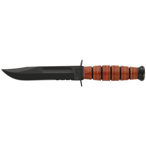 Short Serrated USMC Fixed Blade Knife - Brown