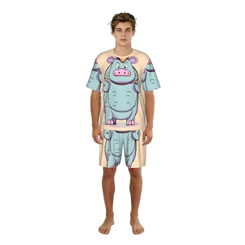 Ensemble pyjama homme imprimé hippopotame vêtement nuit confortable