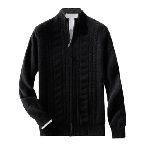 Men's Merino Wool Knit Cardigan Sweater Long Sleeve Twisted Zipper Thick Fall Winter Casual Outerwear