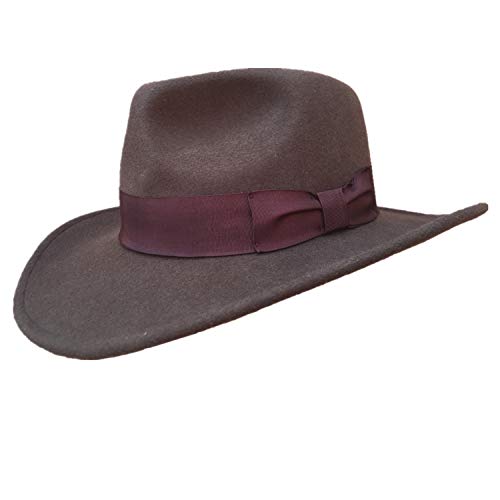 Wool Felt Men's Crushable Safari Adventure Cowboy Fedora Outback Hat (Large Size) Brown #TOP4