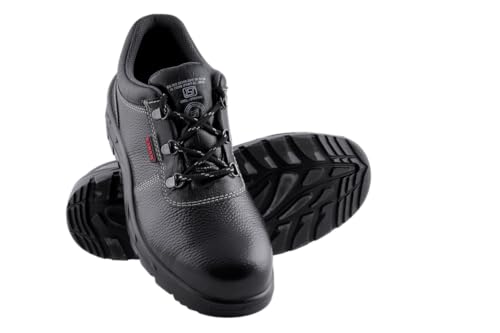Image of Karam FS055 Black Leather Safety Shoes for Men | Single Density | Steel Toe | Antistatic, Antislip, Oil & Heat Resistant | Size-09