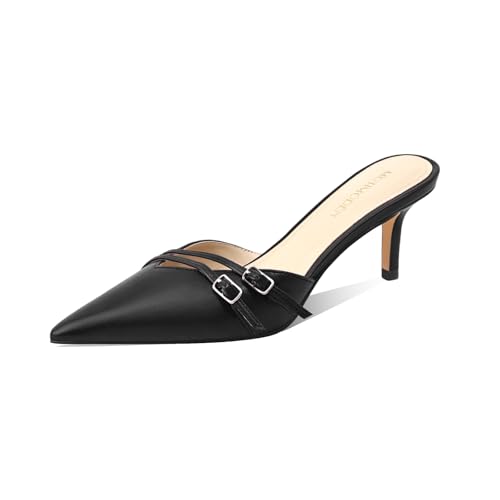 MOTIMODEN Kitten Heels for Women Pointed Closed Toe Sandals for Women Backless Slip On Low Heel Vintage Sandals Mules Dressy Sexy Dress Shoes Trendy XYY-M1035BK,7.5