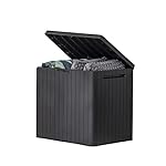 Keter City 30 Gallon Resin Outdoor Storage Box and Patio Storage Box Side Table for Pool and Garden Accessories, Dark Grey