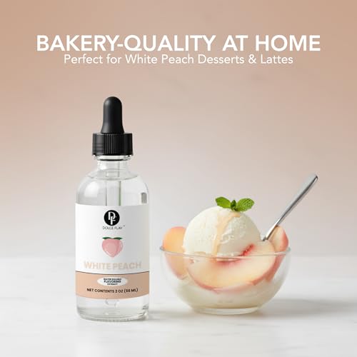 Dolce Flav Natural White Peach Extract 2 oz – Kosher, Sugar-Free, Concentrated Sweet White Peach Flavoring for Beverages, Desserts & Baking, Includes Measured Dropper