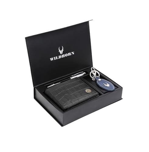 WildHorn Gift Hamper for Men I Leather Wallet, Keychain & Pen Combo Gift Set I Gift for Friend, Boyfriend,Husband,Father, Son etc (Black Croco Print) (B0D7VTKW6F) Amazon Price History, Amazon Price Tracker