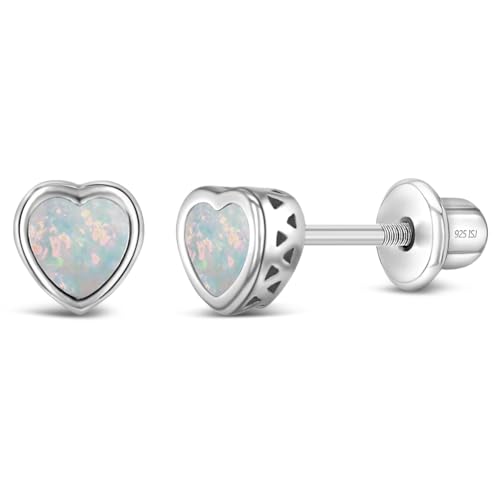 In Season Jewelry 925 Sterling Silver Heart Shaped Stud Earrings for Toddlers & Little Girls - Small Valentine's Heart Earrings for Kids - Hypoallergenic & Safe