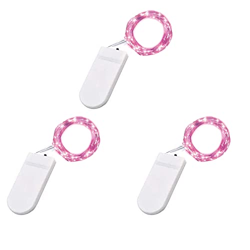 3 Pack Fairy Lights Battery Operated 6.6ft 20 Led Mini String Lights Silver Wire Starry Lights for DIY Wedding Party Festival Halloween Christmas (Pink)