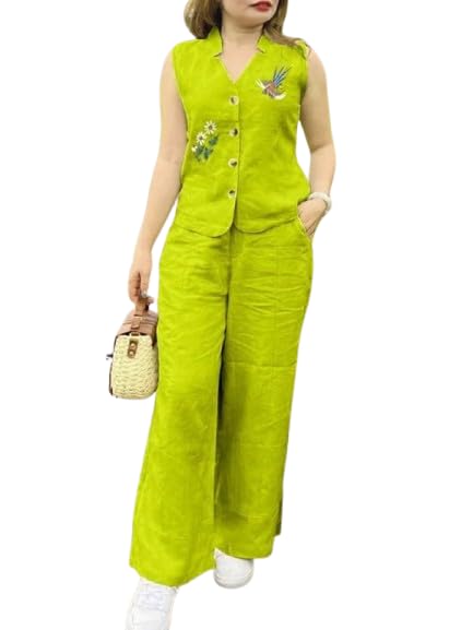 MAGIC ITEMS Women Cotton Co-ord Set, Sleeveless Embroidered Top and Palazzo Pants, Ethnic Two Piece Outfit-picture-55